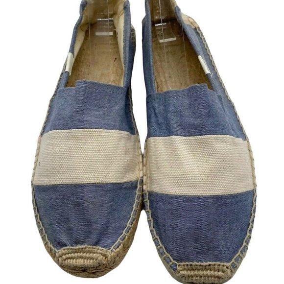 Soludos Espadrilles Flats Shoes Loafers Sz 10 Blue White Striped Nautical - Picture 1 of 7